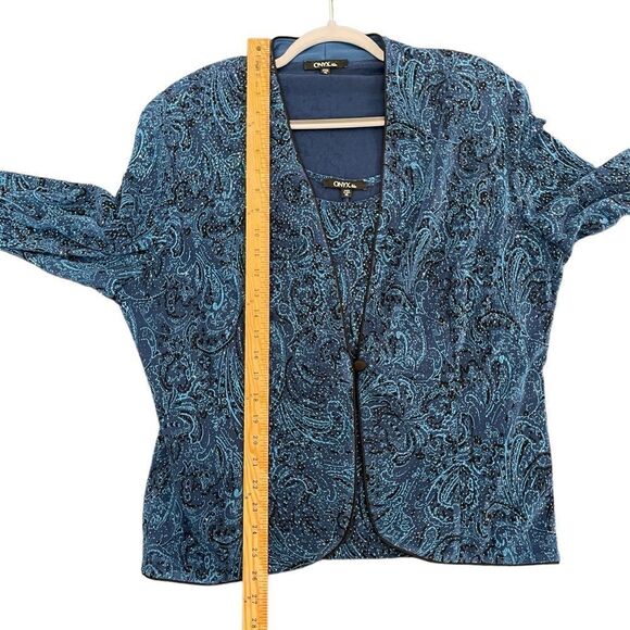 ONYX Nite Twin Set Sapphire Teal Blue Glitter Cardigan Formal Bridal Women's XL - Picture 10 of 12